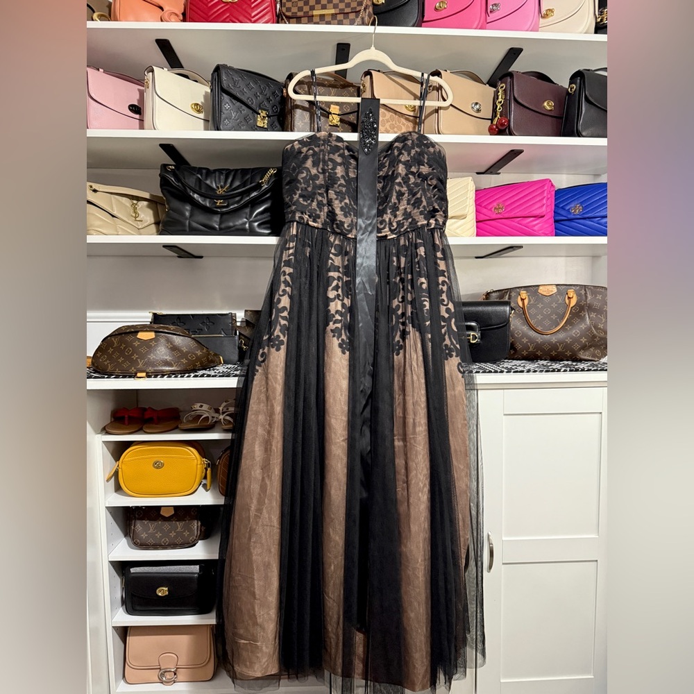Elegant Black and Tan Strapless Dress